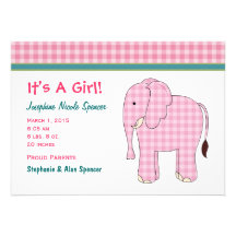Anúncio do nascimento da menina do elefante cor-de convites personalizado