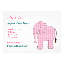 Anúncio do nascimento da menina do elefante cor-de convites personalizado