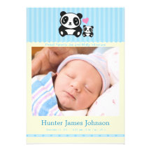 Anúncio do nascimento da panda - azul & creme convite personalizado