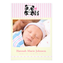 Anúncio do nascimento da panda - rosa & creme convite personalizados