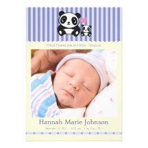 Anúncio do nascimento da panda - roxo & creme convite personalizado
