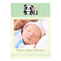 Anúncio do nascimento da panda - verde & creme convite personalizados