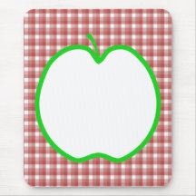Apple verde com teste padrão vermelho e branco da  mousepad