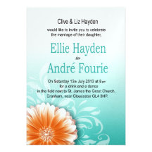 Aqua alaranjado da margarida do Gerbera que nivela Convites Personalizados