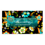 Aqua bonito do vintage em floral preto cartao de visita
