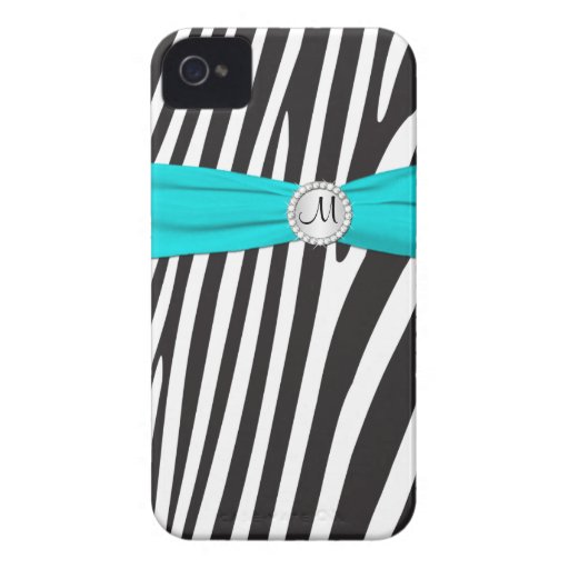 Aqua Monogrammed, preto, zebra branca listrada Capas iPhone 4 Case-Mate