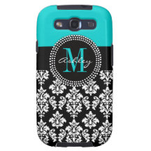 Aqua preto do monograma da caixa da galáxia de Sam Capas Para Galaxy S3