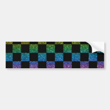 Arco-íris do brilho e teste padrão checkered preto adesivo