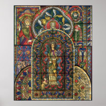 Arquitetura do vintage, igreja da janela de vitral posteres