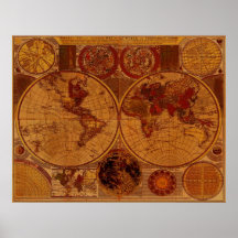 Arte 1780 do mapa de Velho Mundo Posteres
