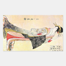 Arte clássica japonesa oriental legal da senhora d adesivo em forma retangular