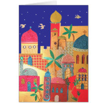Arte colorida da cidade de Jerusalem Cartão
