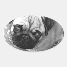 Arte do cão de filhote de cachorro do Pug Adesivos Ovais