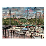 Arte do veleiro dos barcos de vela do porto do por cartao postal