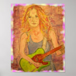arte elétrica do playin popular da menina da rocha impressão