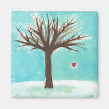 Arte popular vermelha do primitivo do amor do cora imã de geladeira