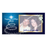 Árvore abstrata do White Christmas na incandescênc Cartões Com Foto Personalizados
