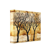 Árvores do inverno no fundo do saquinho de chá impressão de canvas envolvidas