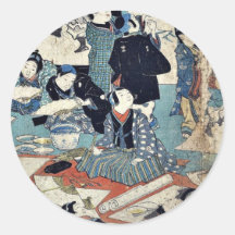 As crianças em uma pintura classificam por Utagawa Adesivos Redondos