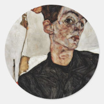 Auto-Retrato com a lanterna da fruta por Schiele E Adesivo Redondo