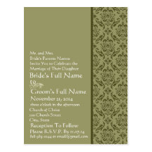 Azeitona elegante & convite branco do casamento te cartão postal