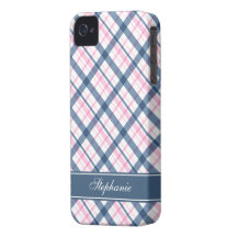 Azuis marinhos e teste padrão cor-de-rosa da xadre capas iPhone 4 Case-Mate