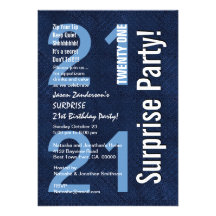 Azuis marinhos modernos R606 do aniversário de 21  Convite Personalizados