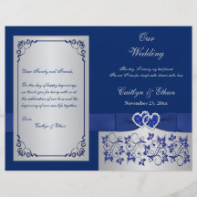 Azul, corações florais da prata que Wedding o prog Modelo De Panfletos