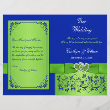 Azul, corações florais do verde que Wedding o prog Panfletos Personalizado