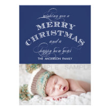 AZUL DO CARTÃO COM FOTOS DO FELIZ NATAL CONVITES PERSONALIZADO