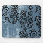 Azul do Grunge com videira preta Mousepad