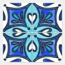 Azulejos do coração inspirados pelo azul de Azulej Adesivo Em Forma Quadrada