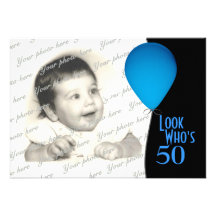 Balão azul do aniversário com foto convite personalizados