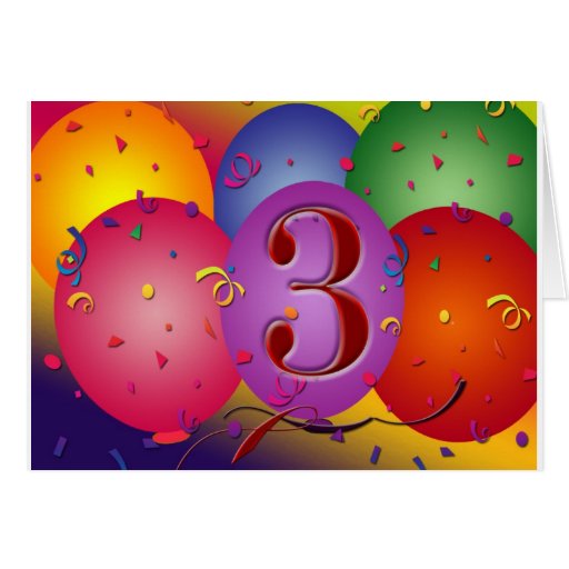 Balão colorido do aniversário de 3 anos cartão