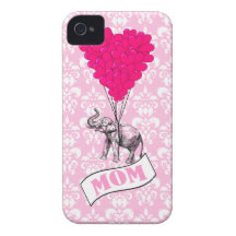 Balões da mamã, do elefante e do coração capas de iPhone 4 Case-Mate