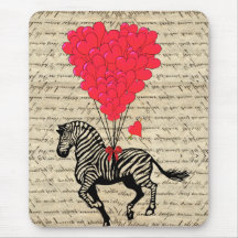 Balões engraçados da zebra & do coração do vintage mouse pads