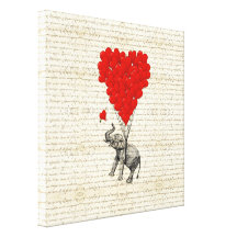 Balões românticos do elefante & do coração impressão de canvas esticadas