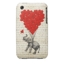Balões românticos do elefante & do coração capa de iPhone 3 Case-Mate