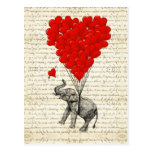 Balões românticos do elefante & do coração cartao postal