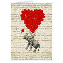 Balões românticos do elefante & do coração cartoes