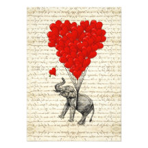 Balões românticos do elefante & do coração convite personalizado