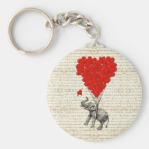 Balões românticos do elefante & do coração chaveiro