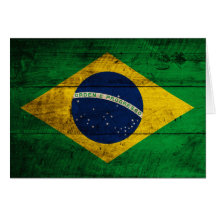 Bandeira de madeira velha de Brasil Cartao
