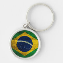 Bandeira de madeira velha de Brasil Chaveiro