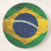 Bandeira de madeira velha de Brasil Porta Copo Para Bebidas