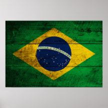 Bandeira de madeira velha de Brasil Poster