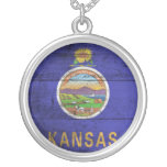 Bandeira de madeira velha de Kansas; Colares Personalizados
