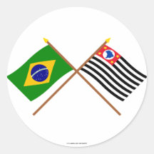 Bandeiras cruzadas de Brasil e de São Paulo Adesivos Redondos
