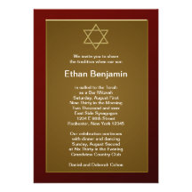 Bar vermelho Mitzvah da estrela de David Convites Personalizado