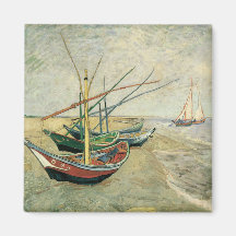Barcos de pesca na praia por Vincent van Gogh Imãs De Geladeira
